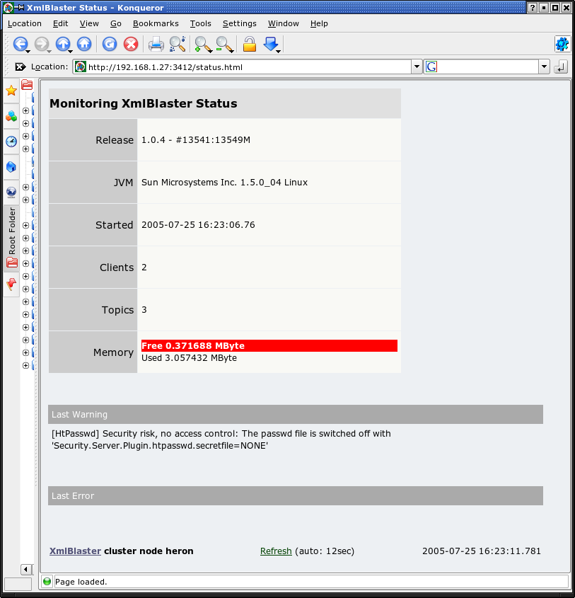 The native xmlBlaster web monitoring